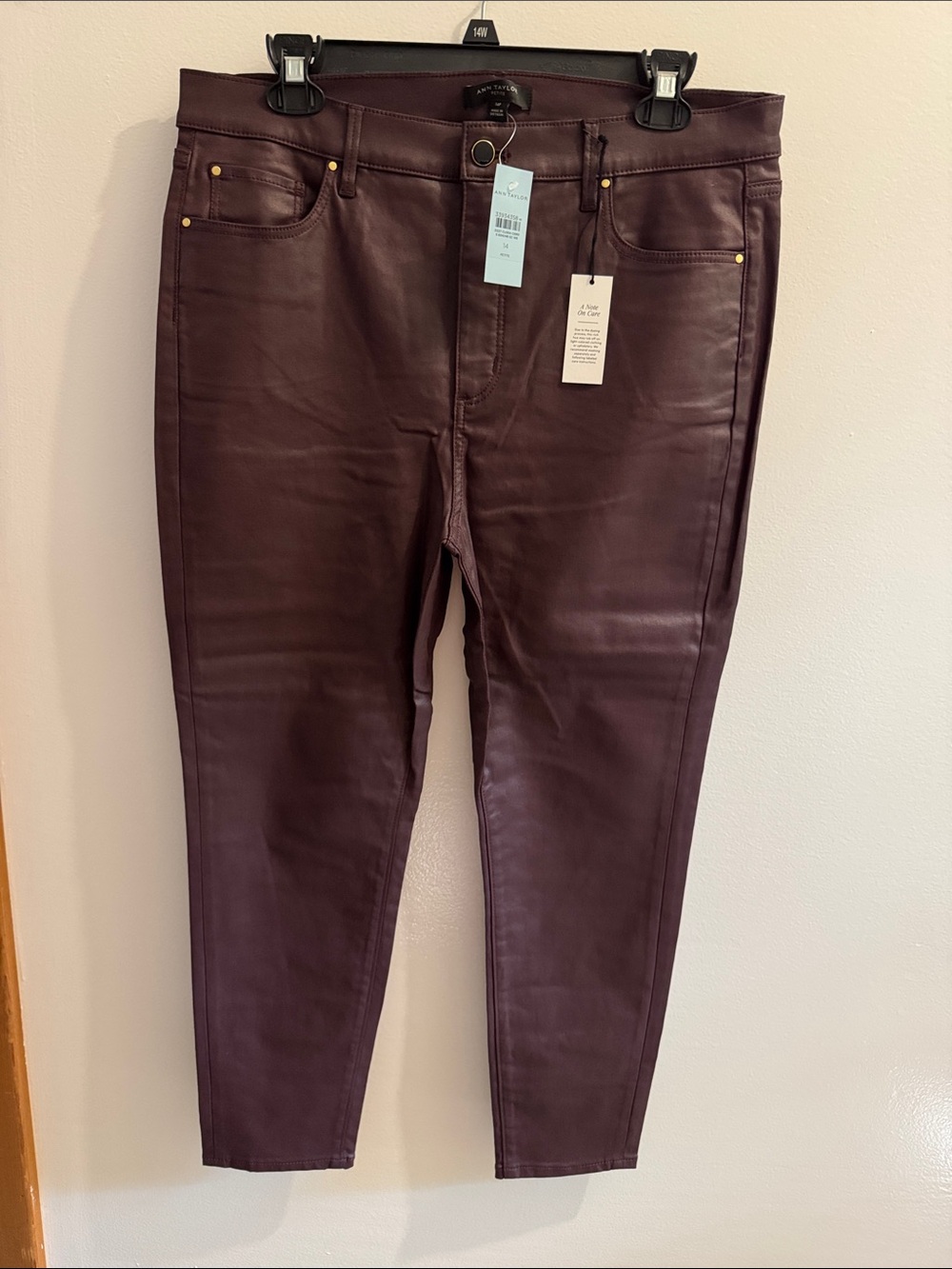 Ann Taylor Coated Skinny Jeans in Deep Burgundy